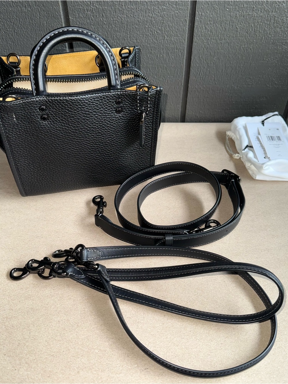 Coach Rogue 20 black pebbled leather pewter hardware